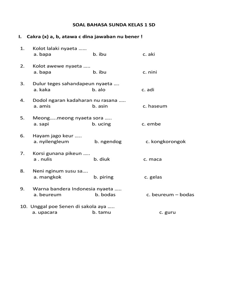 3 Soal UTS Bahasa Sunda Kelas 4 Semester 1 2026 Wajib Download, Sebelum Terlambat!