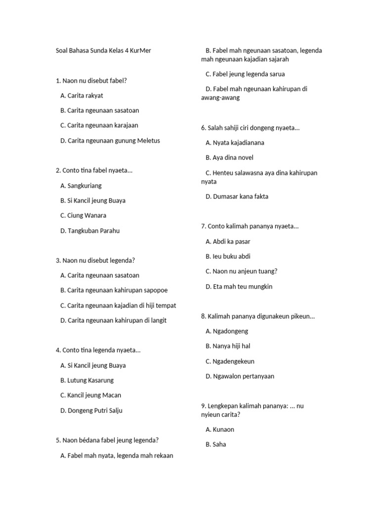 Soal Psat Bahasa Sunda Kelas 4 Kurmer Kalia PDF Soal Psat Bahasa Sunda Kelas 4 Kurmer Kalia PDF