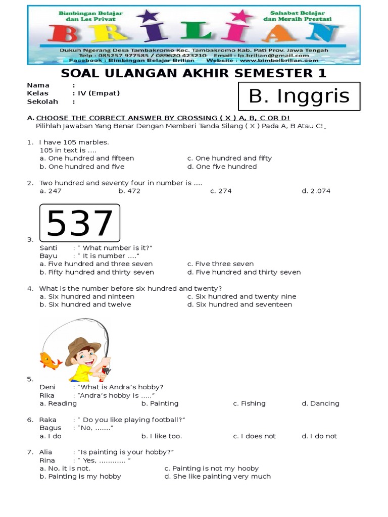 7 Contoh Soal Bahasa Inggris Kelas 4 Semester 1 Terbaru 2026, Bikin Anak Pintar