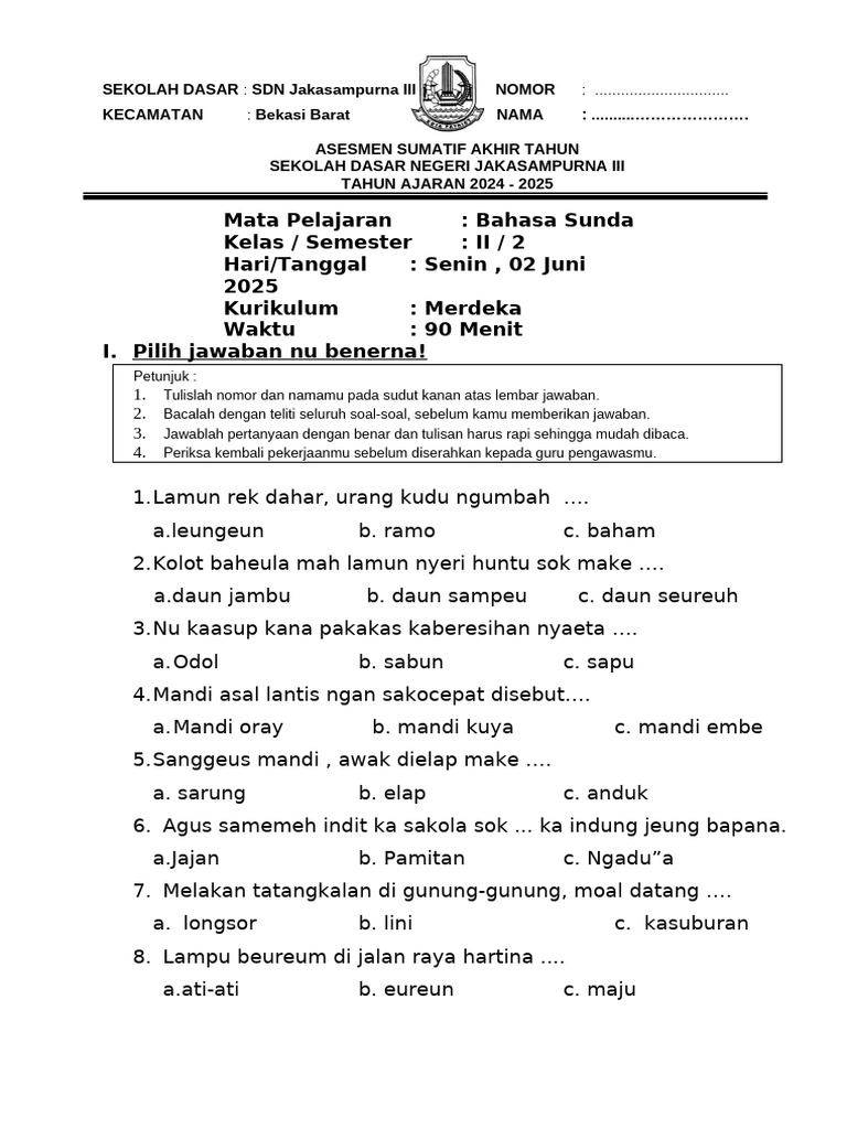 15 Soal Bahasa Sunda Kelas 2 SD Wajib Dikuasai, Ternyata Ini Rahasia Nilai Sempurna