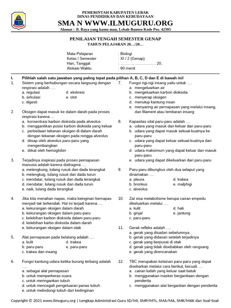 Soal Ujian Biologi Kelas XI Genap PDF