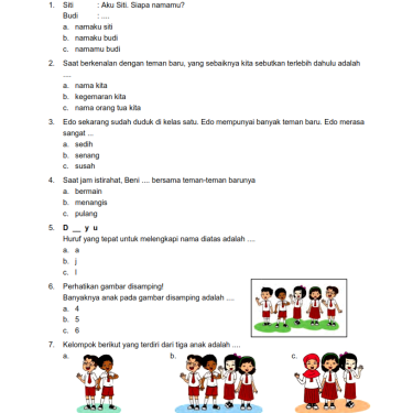 5 Contoh Soal UAS SBK Kelas 1 SD Semester 1 yang Wajib Dikuasai Sebelum Ujian