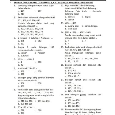 5 Contoh Soal UTS Kelas 2 Semester 1 K13 Pilihan Ganda Yang Jarang Diketahui Guru