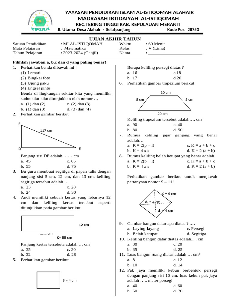 7 Soal PAT Matematika Kelas 5 Semester 2 Siap Cetak, Ternyata Begini Isinya!