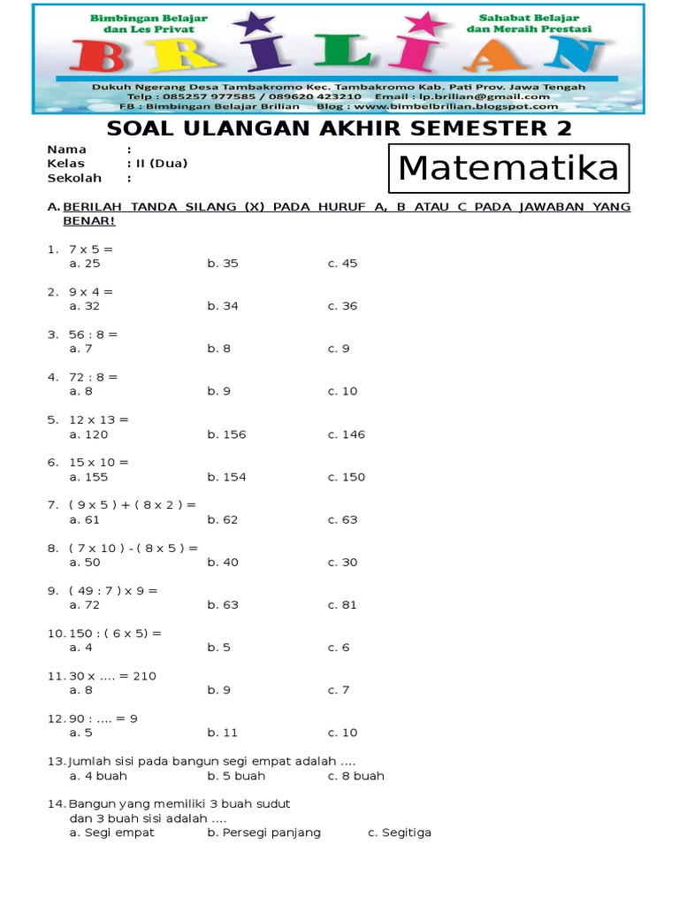 7 Soal PTS Kelas 2 Semester 2 Paling Sering Muncul di 2026, Wajib Tahu