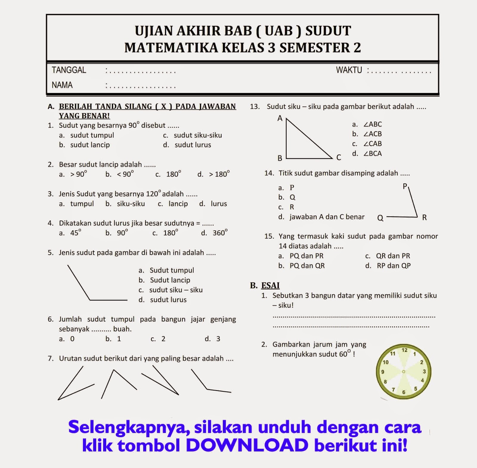 Ternyata 5 Soal PTS Matematika Kelas 3 SD Semester 2 2026 Ini Sering Muncul