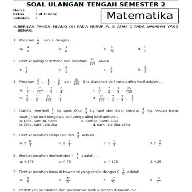 Ternyata Ini Rahasia Soal Matematika Kelas 6 Semester 2 dan Kunci Jawabannya 2022 yang Wajib Dikuasai