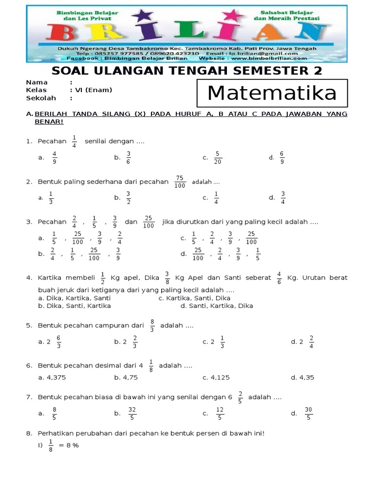 Ternyata Ini Rahasia Soal Matematika Kelas 6 Semester 2 dan Kunci Jawabannya 2022 yang Wajib Dikuasai