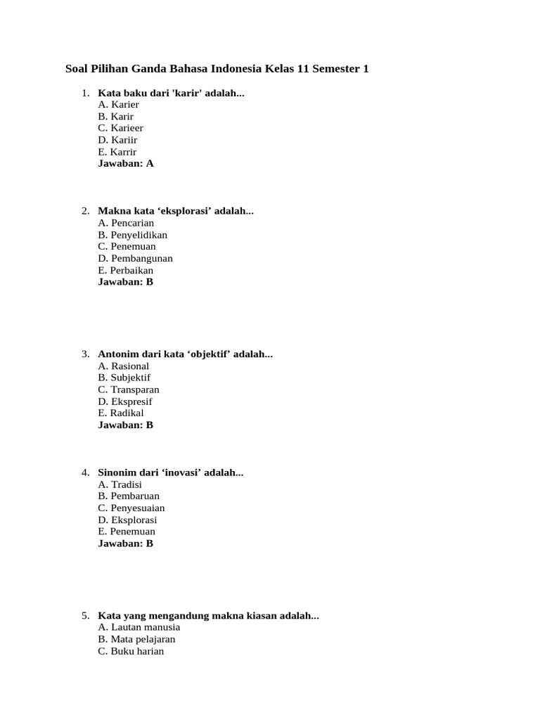 Soal UAS Bahasa Indonesia Kelas 11 PDF