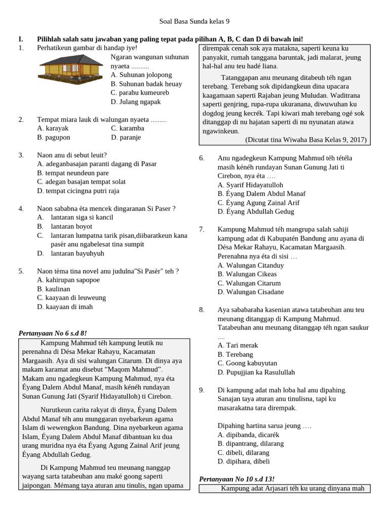 5 contoh soal bahasa sunda kelas 9 semester 1 kurikulum 2013 dikuasai sebelum PTS 2026