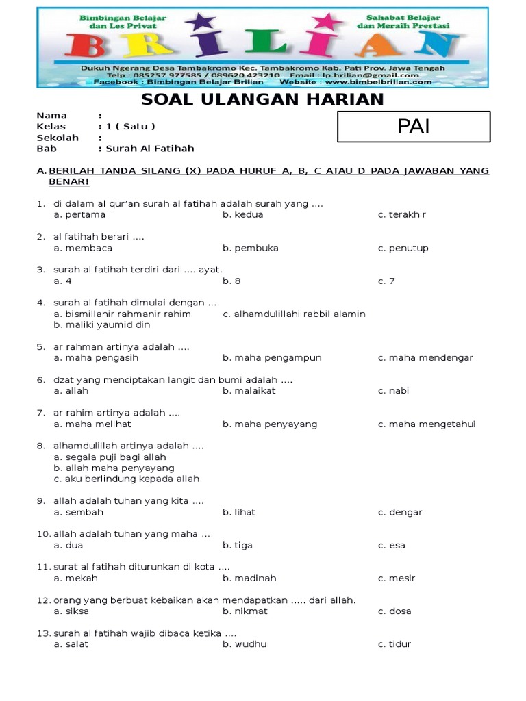 7 Cara Seru Contoh Soal Pesan Surah Al-Fatihah PAI Kelas 1 SD yang Wajib Dikuasai