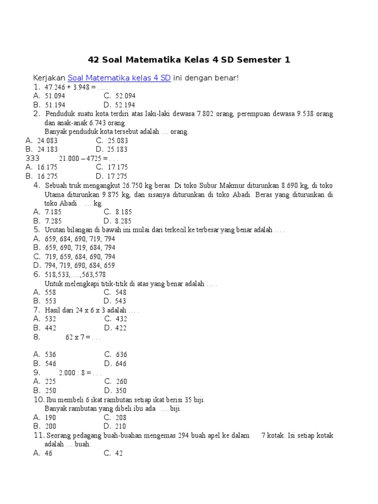 7 Rahasia Segitiga Sama Kaki: Unduh pdf soal matematika sd kelas 4 sd Sekarang!