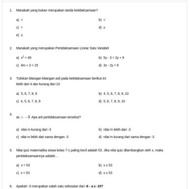 Akhirnya Jelas! 7 Contoh Soal Pertidaksamaan Linear Satu Variabel Kelas 7 Semester 1 yang Sering Muncul di Ulangan