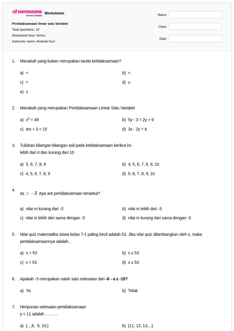 Akhirnya Jelas! 7 Contoh Soal Pertidaksamaan Linear Satu Variabel Kelas 7 Semester 1 yang Sering Muncul di Ulangan