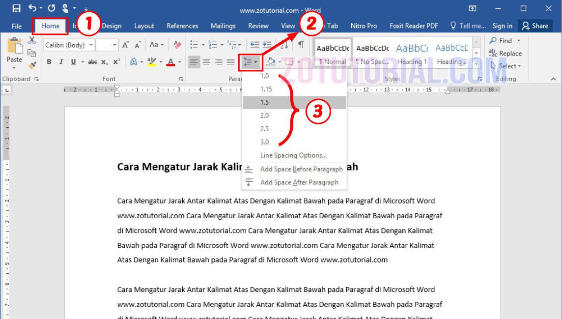 Cara Mengatur Jarak Spasi Kalimat Atas Dengan Bawah di Word - zotutorial Cara Mengatur Jarak Spasi Kalimat Atas Dengan Bawah di Word - zotutorial