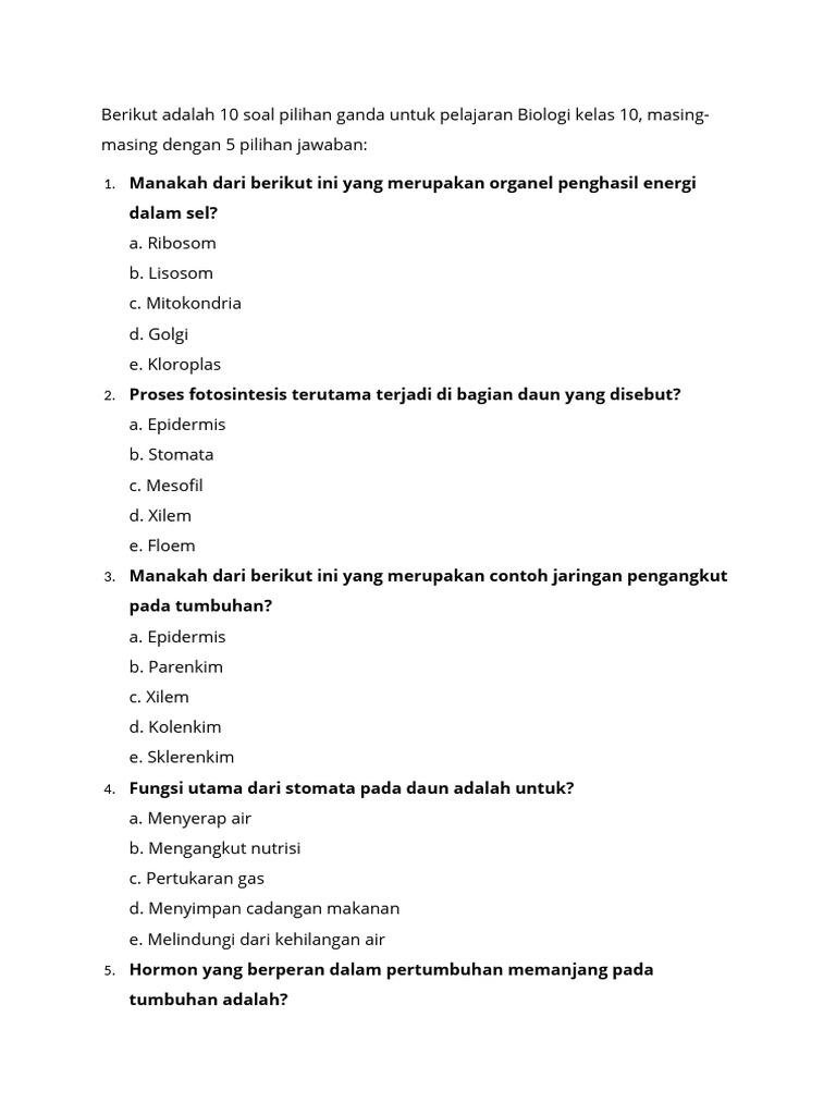 Contoh Soal PG Biologi SMA Kelas X Semester 1 K13: 3 Tipe Soal TKA 2026 yang Sering Muncul dan Wajib Kamu Kuasai