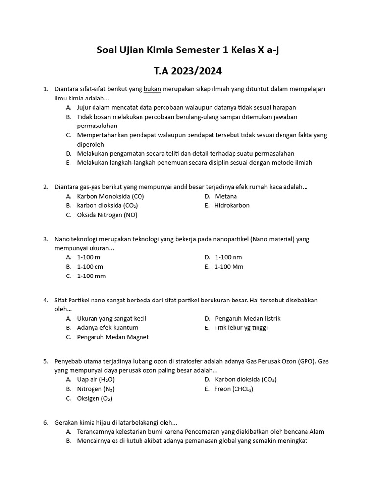 Inilah 25 Contoh Soal PG Kimia Kelas X Semester 1 K13 yang Wajib Kamu Kuasai Sebelum Ujian Akhir 2026