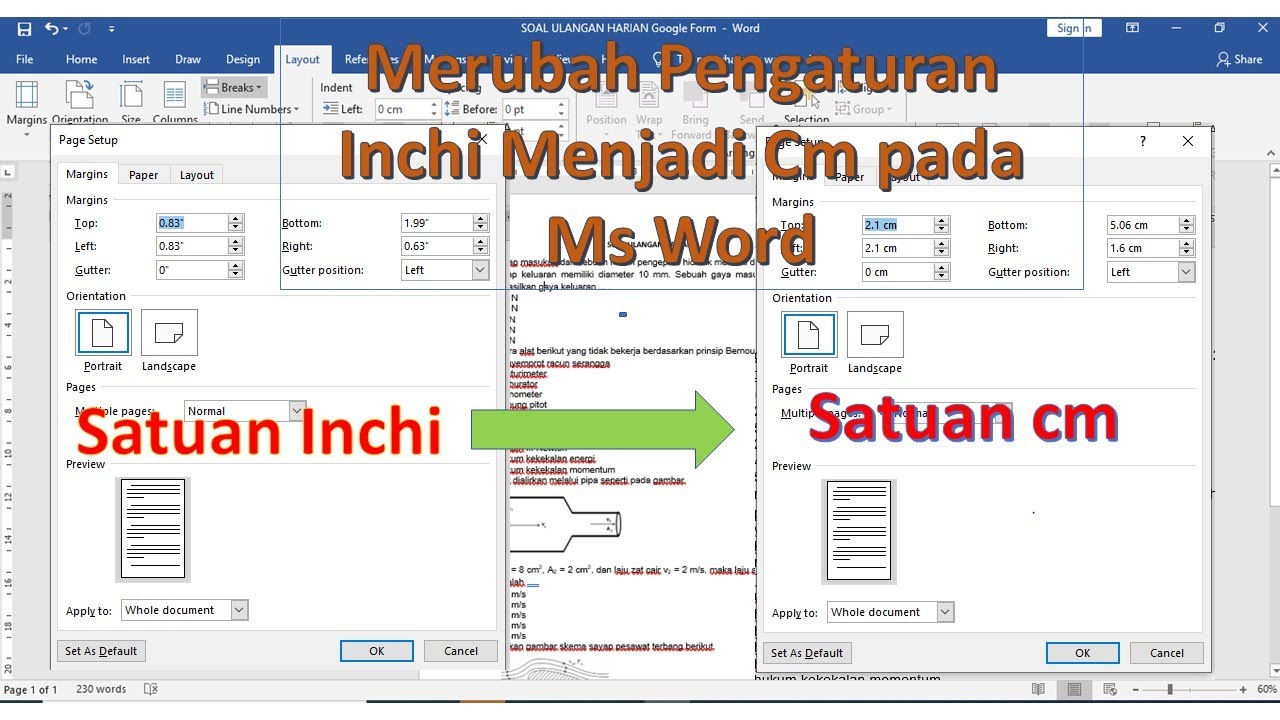 cara mengubah ukuran paper inchi ke cm di microsoft word
