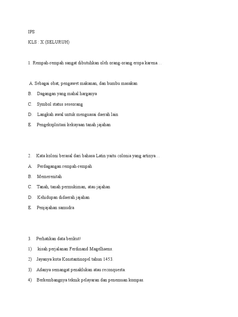 contoh soal pg kolonialisme dan imperialisme kelas 11 smst 1