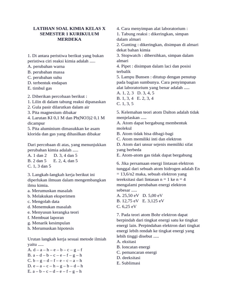 Rahasia Nilai Sempurna Pakai Latihan Soal Kimia Kelas 10 Semester 1 PDF Terbaru Rahasia Nilai Sempurna Pakai Latihan Soal Kimia Kelas 10 Semester 1 PDF Terbaru