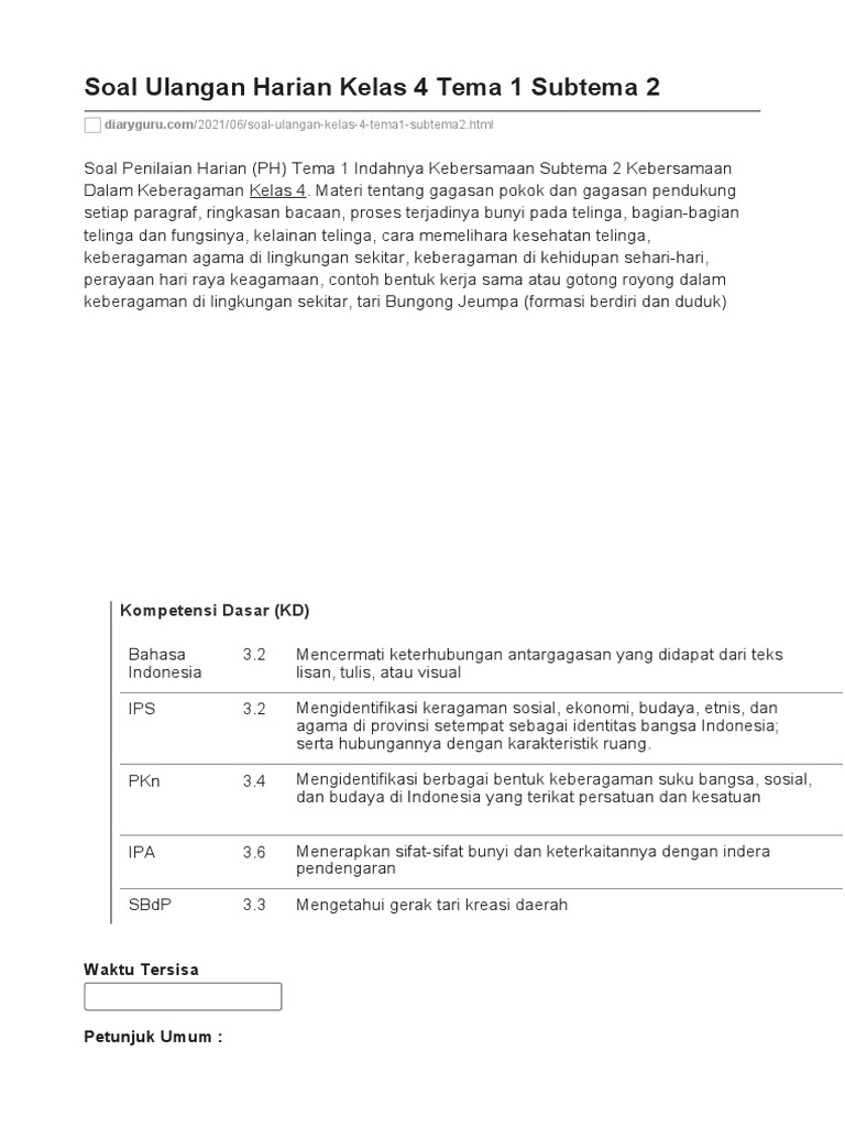 Rahasia Skor Tinggi Soal Tema 1 Sub Tema 2 Kelas 4 SD Ternyata Sangat Mudah Rahasia Skor Tinggi Soal Tema 1 Sub Tema 2 Kelas 4 SD Ternyata Sangat Mudah