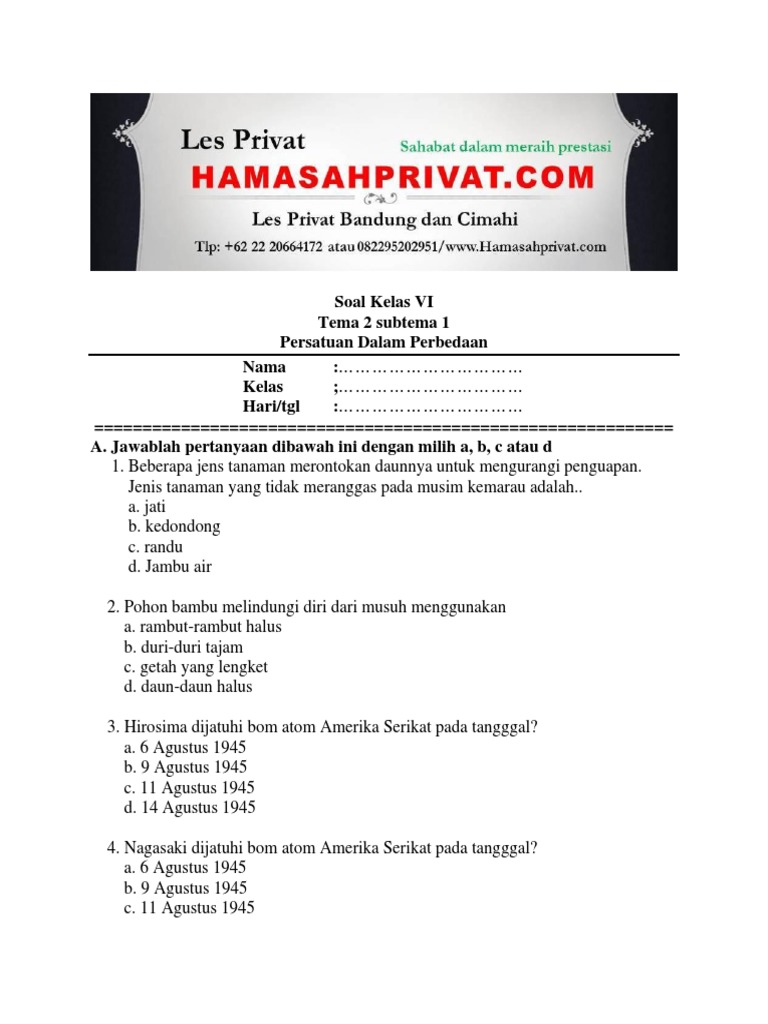 Rahasia Sukses Ujian Lewat Latihan Soal Kelas 6 Tema 2 Subtema 1 Terbaru Ini