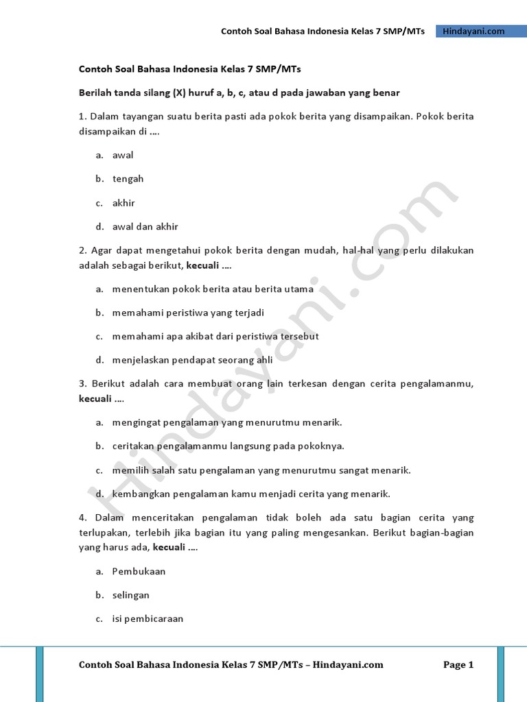 Wajib Tahu! Kumpulan contoh soal bahasa indonesia kelas 7 smp semester 2 Terbaru