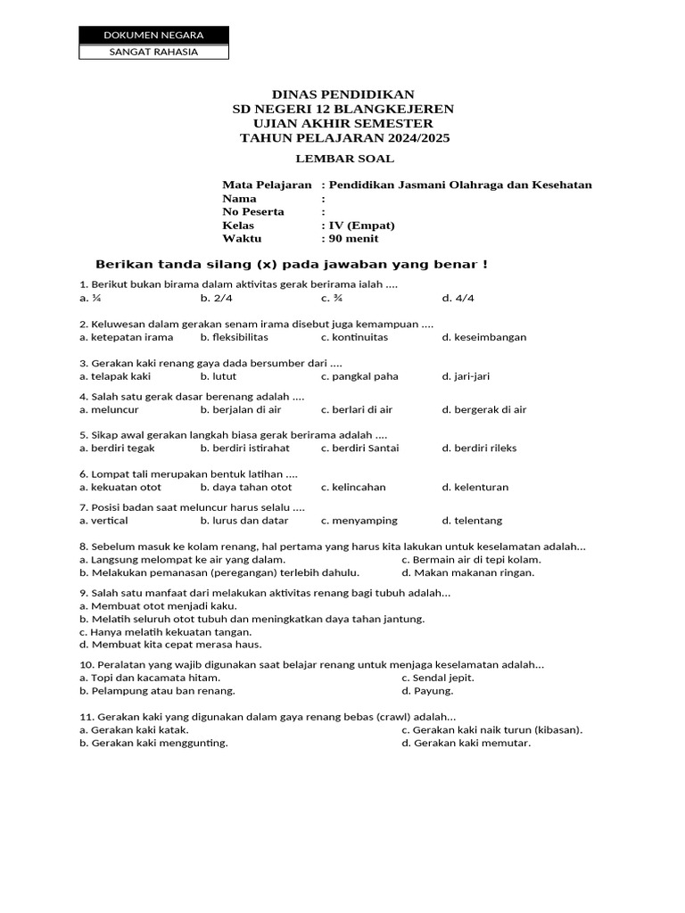 Wajib Tahu! Link Download pdf soal pjok kelas 4 sd smstr 2 Terupdate Tahun Ini Wajib Tahu! Link Download pdf soal pjok kelas 4 sd smstr 2 Terupdate Tahun Ini