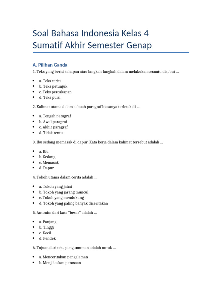 Wajib Tahu Rahasia Latihan Contoh Soal Bahasa Indonesia Kelas 4 Semester 2 Kurikulum 2013